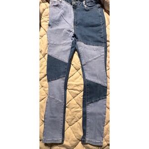 SHEIN Women Patchwork Denim Jeans High Rise Flare Leg Blue Size‎ L